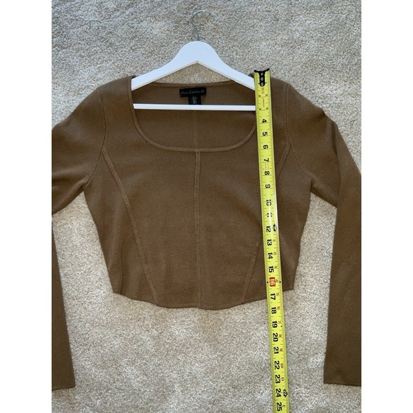 House of Harlow Large Brown Cropped Ribbed Knit Long Sleeve Top - Picture 3 of 12